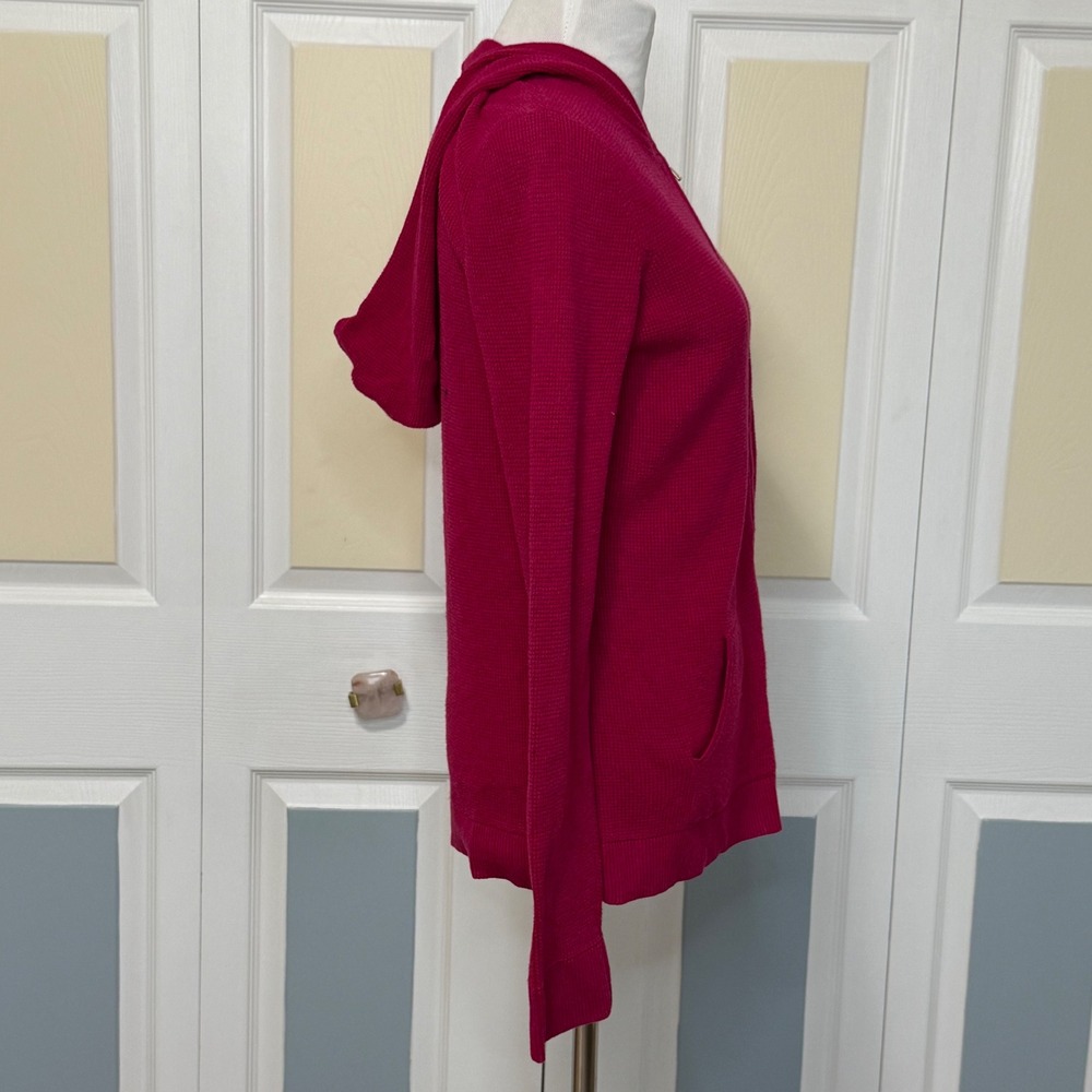 Talbots Womens M Pink‎ Knit Full Zip Up Waffle Hoodie Jacket Pockets - Picture 4 of 8